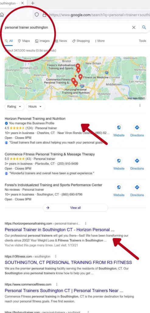 Seo for personal trainers screenshot