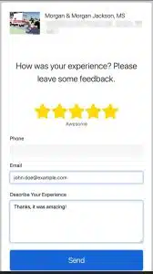 Image of clients 5 star reviews via text message